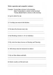 English Worksheet: Present Simple - types of sentences