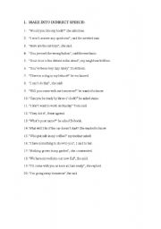 English Worksheet: Make into indirect speech