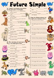 English Worksheet: Exercises on Future Simple Tense (Editable with Key)