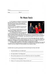 English Worksheet: Obama Family Reading Prompt & Questions