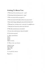 English Worksheet: Getting to know you (warm up)