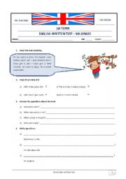 English Worksheet: 5th grade Test
