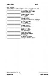 English worksheet: daily routines homework