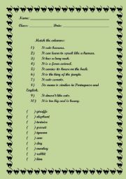 English worksheet: Animal matching the columns