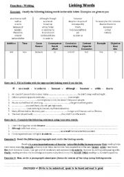 English Worksheet: Linking Words/Writing a paragraph