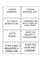 English Worksheet: AT THE HOTEL FRONT DESK CONVERSATION CARDS