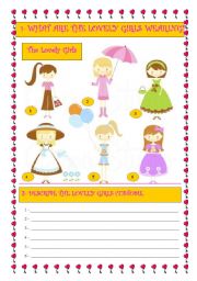 English Worksheet: What are they wearing? Clothes+ING structure with The Lovely Girls!Enjoy!!!