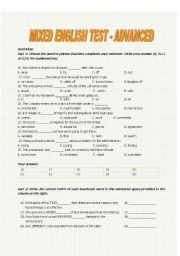 English Worksheet: MIXED ENGLISH TEST - ADVANCED