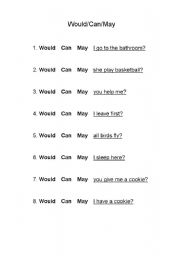 English worksheet: Would Can May