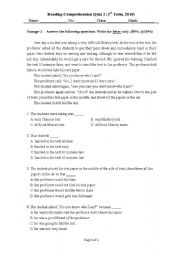 English Worksheet: Reading Comprehension