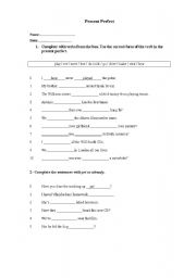 English Worksheet: PRESENT PERFECT yet already for since