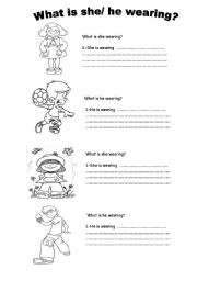 English Worksheet: What is she / he wearing?