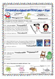 English Worksheet: Comparative Adjectives - More/ Less + Than