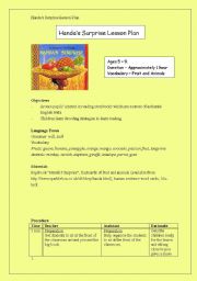 English Worksheet: Fruit and Animals - Handas Surprise