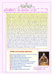 English Worksheet: ELIZABETH  I : THE GREATEST OF ALL. ( 2 )