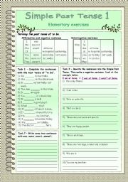 English Worksheet: Simple Past Tense exercises for beginners Part 1 in 3 pages
