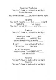 English worksheet: The Police-Roxanne