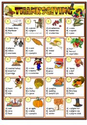 English Worksheet: Thanksgiving quiz (BW+ the key)