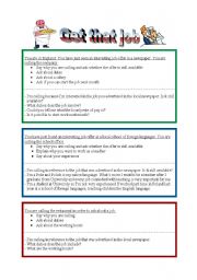 English Worksheet: guestions about getting a job, an interview, phone conversation
