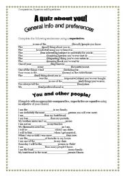 English Worksheet: A quiz about you