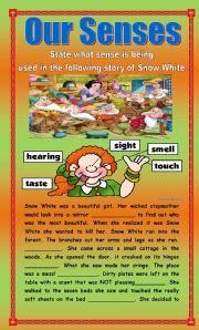 English Worksheet: The Five Senses Using the Story of Snow White