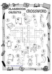 English Worksheet: Classroom Objects Crossword