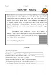 English Worksheet: Halloween Reading