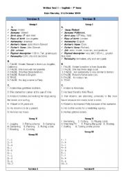 English worksheet: test - 7th grade key