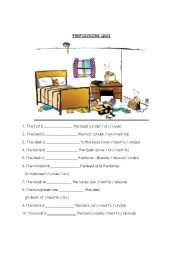 English Worksheet: Prepositions - Objects in a room