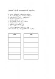 English worksheet: Nouns and verbs