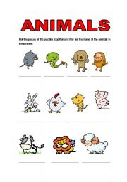 English worksheet: animal puzzles