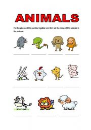 English Worksheet: animal puzzles