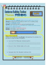 Superwriters Series 1 - Sentence building toolbox worksheet  2 - although (fishing theme)