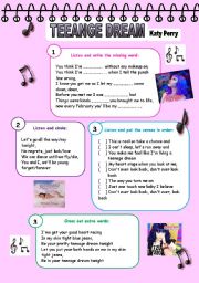 English Worksheet: LCP - Teenage Dream (Katy Perry)