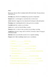 English Worksheet: Vocabulary Handout
