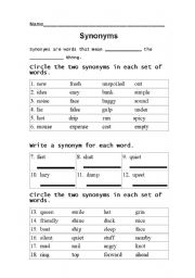 English Worksheet: Synonyms Assessment