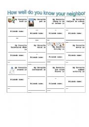English worksheet: Getting to know your classmates