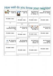 English Worksheet: Getting to know your classmates