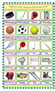 Sports equipment - pictionary 