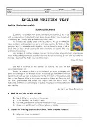 English Worksheet: Summer Holidays