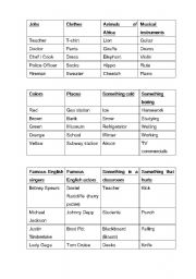 English worksheet: Outburst lists