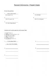English worksheet: Present Simple - Personal Information