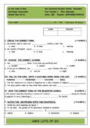 English Worksheet: My first quiz to Moroccan bac students