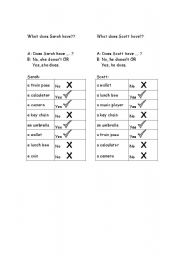 English Worksheet: Practise have / has with a partner