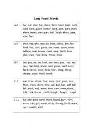 English Worksheet: Long Vowel Word List