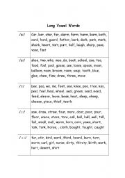 English worksheet: Long Vowel Word List