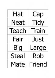 English Worksheet: Synonyms-Pairs Game