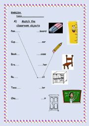 English worksheet: classroom objects