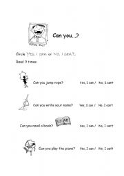 English Worksheet: Can you?