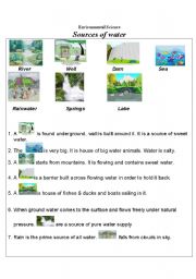 English Worksheet: Sources of water
